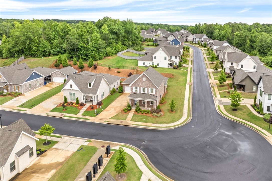 812 Clear Spring Dr, Auburn, AL 36830, An aerial perspective reveals a winding street lin