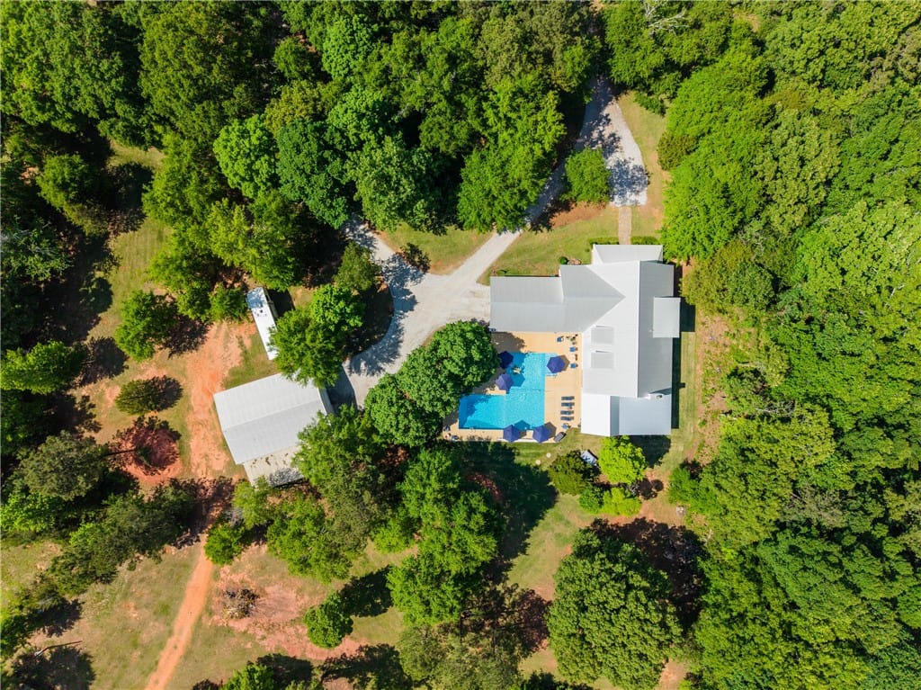 376 County Shop Rd, Dadeville, AL 36853, An aerial perspective reveals a secluded estate fe