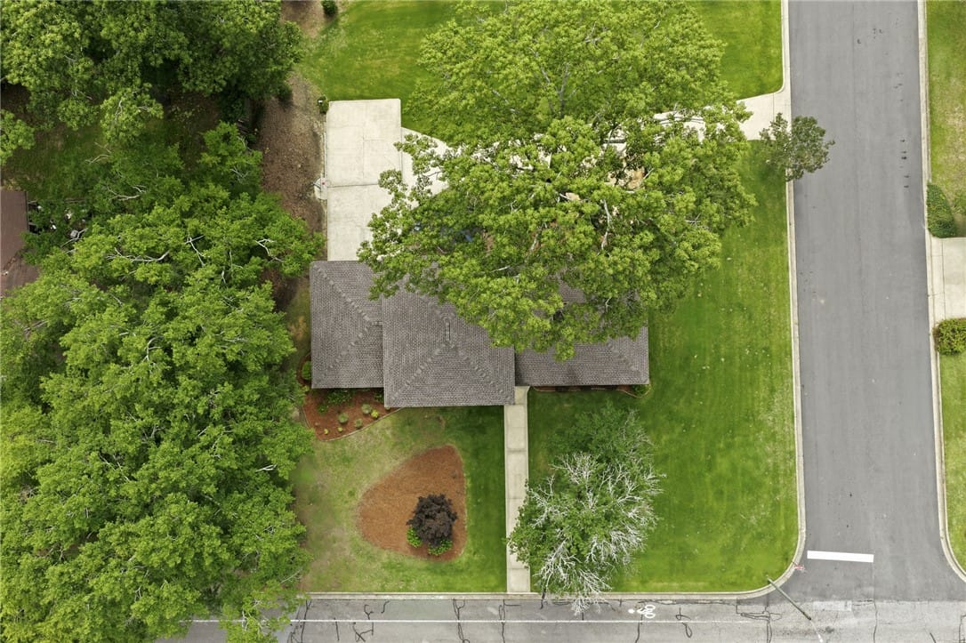 229 Kimberly Dr, Auburn, AL 36832, An aerial perspective showcases the verdant lot wi