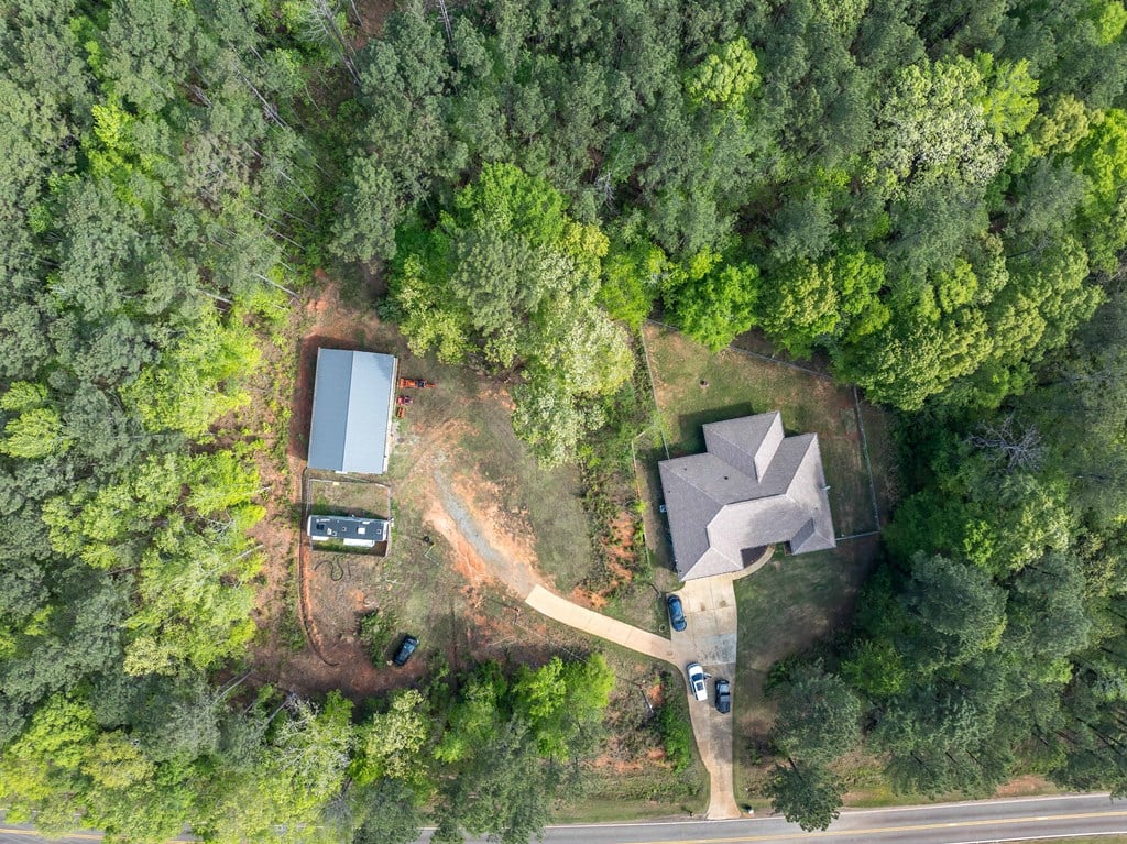 2083 Johnson Mill Rd, Hamilton, GA 31811, Aerial View of Home and Detached Shop, Paved driveway to