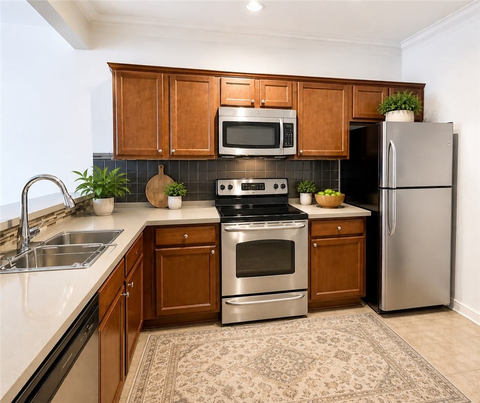 607 W Glenn Ave UNIT 201, Auburn, AL 36832, A well-appointed kitchen features rich wood cabine