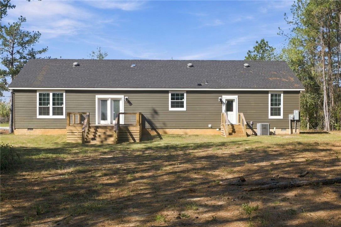 21849 Stillwaters Hwy, Tallassee, AL 36078, Wooden steps descend to a grassy yard bordered by