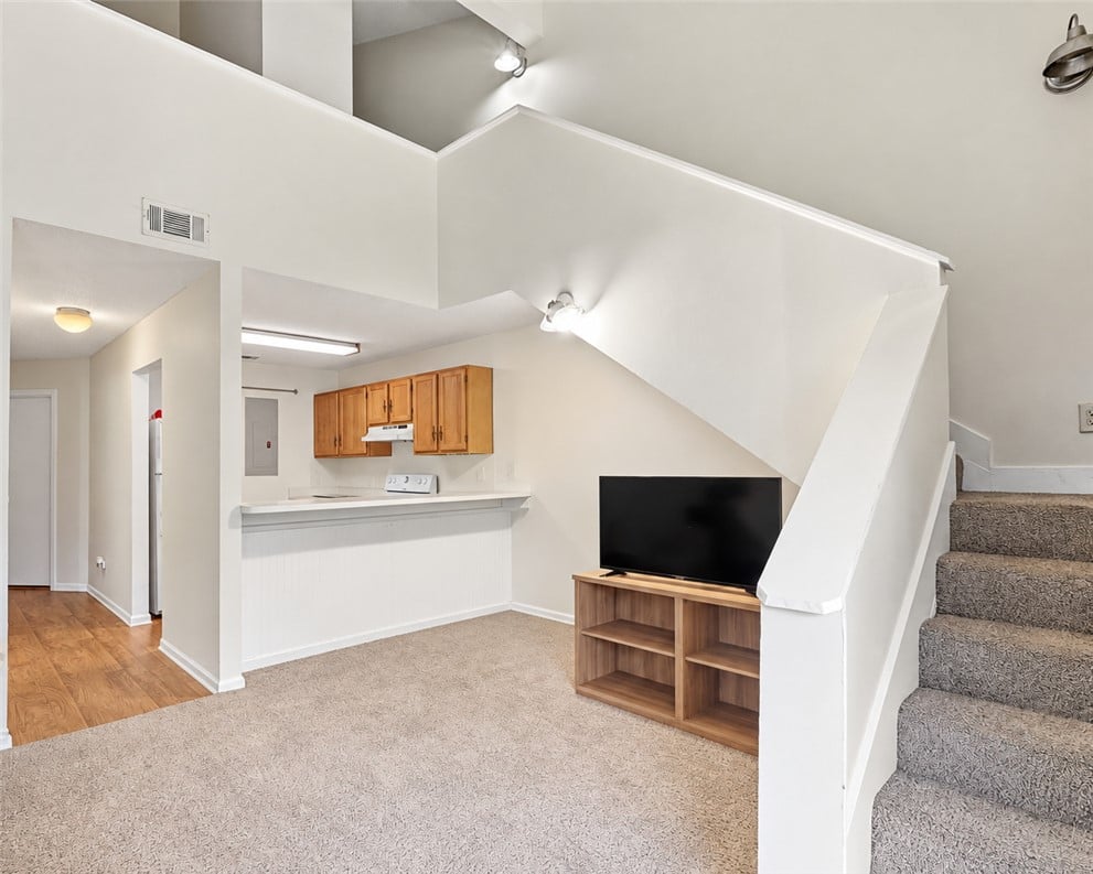 1063 Stonegate Dr Apt B, Auburn, AL 36832, An open floor plan integrates the carpeted living