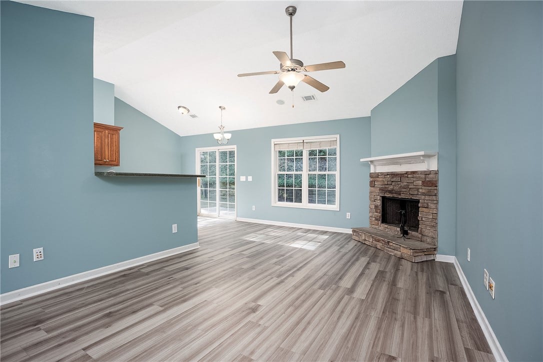 4298 Live Oak Dr, Auburn, AL 36830, High vaulted ceilings and a classic stone fireplac