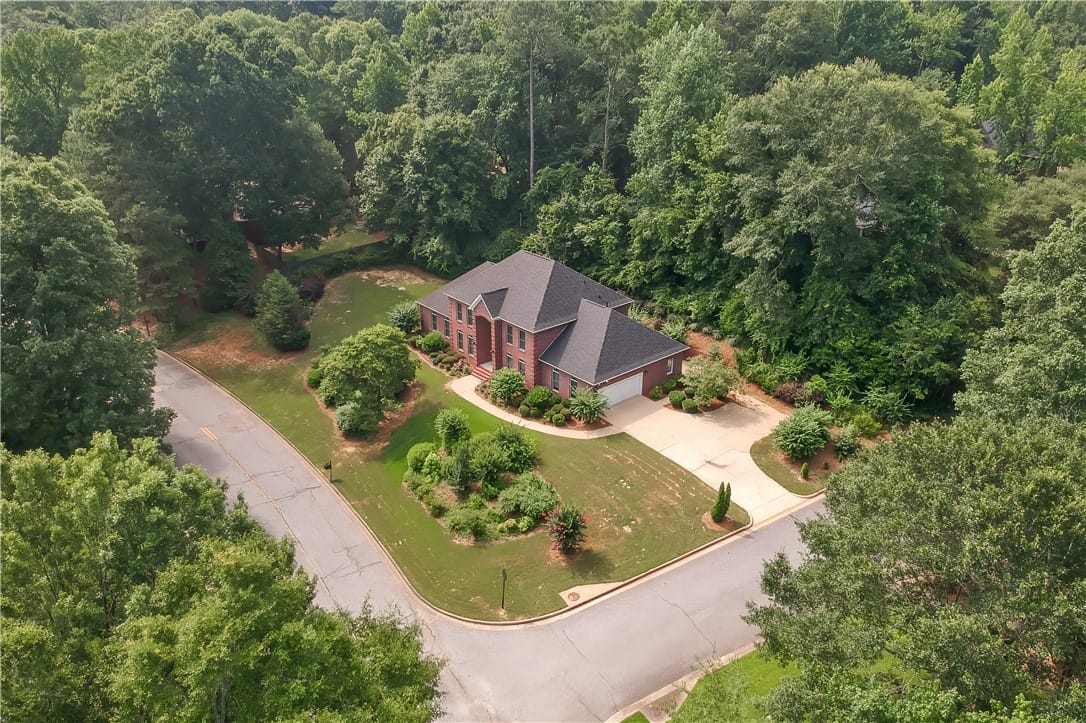 202 Asheton Ln, Auburn, AL 36830, An aerial perspective reveals this brick residence