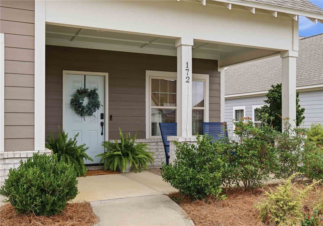 172 Northern Flicker Ct, Auburn, AL 36832, A welcoming front porch with well-maintained lands