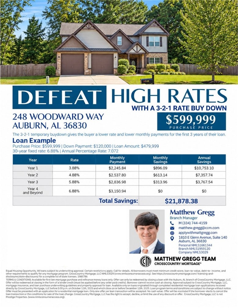 248 Woodward Wy, Auburn, AL 36832, Gabled rooflines and stone accents define this cha