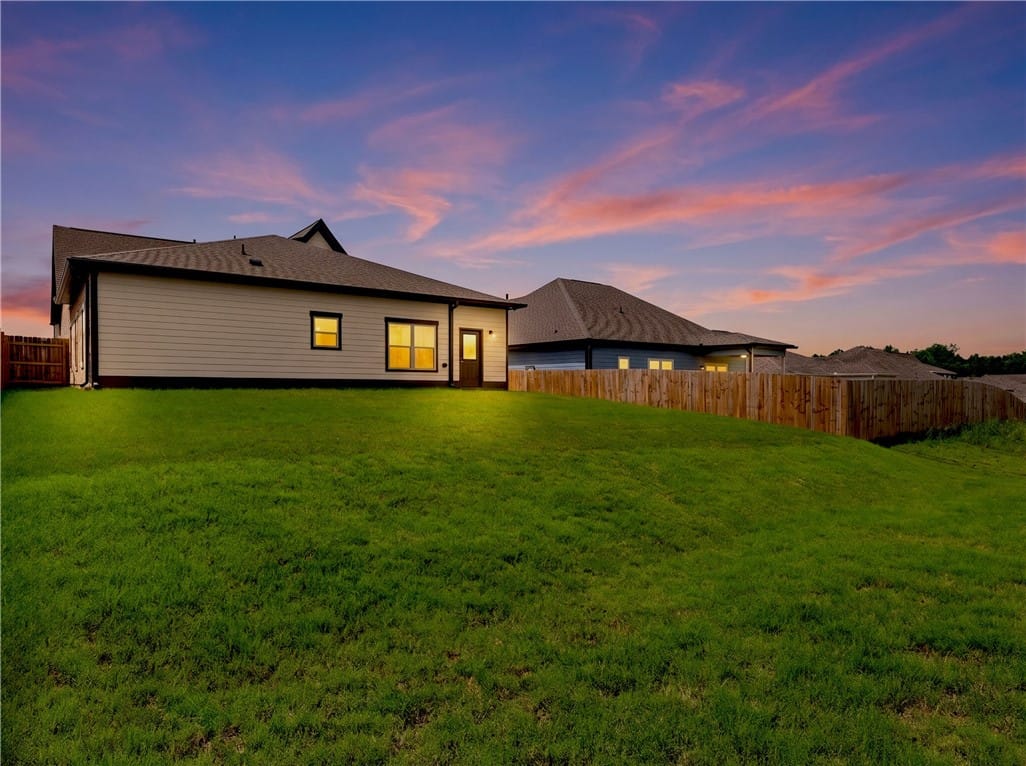 577 Faunsdale Rd, Auburn, AL 36832, A twilight panorama reveals a generous green yard,